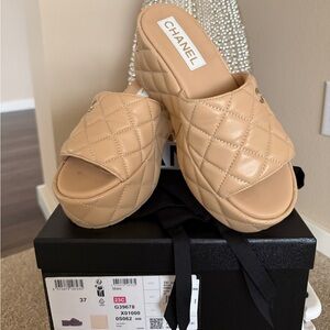 Chanel Beige Quilted Women's Slides